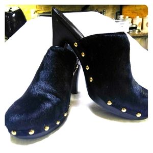 Nina Black Ponyhair Clog/Mule